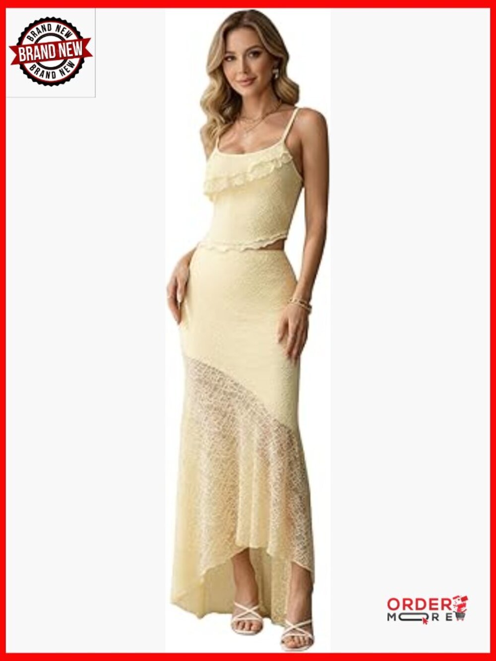 2 Piece Going Out Outfits Lace Crop Top & Fishtail Maxi Skirt Set